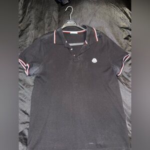 Moncler Black Polo with Red, White & Blue Trim